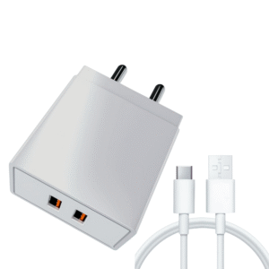 Bubble 22W Dual USB Fast Charger with USB-A to Type-C Cable – Smart IC Protection, High-Speed Charging Adapter for Android & Type-C Devices – White